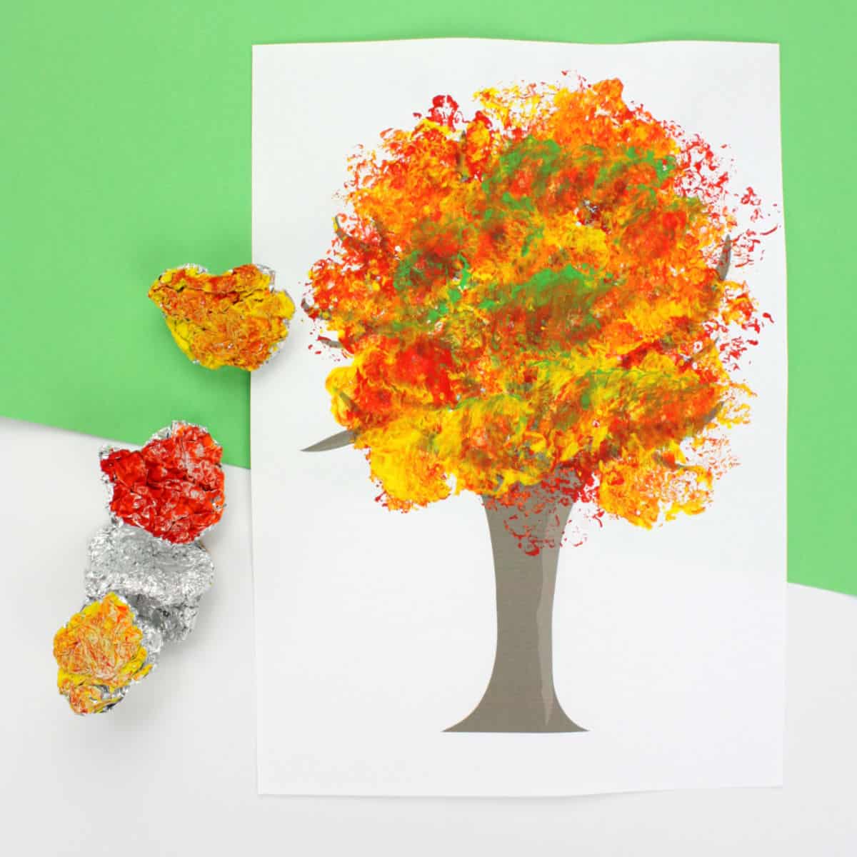 Fall Tree Art with Foil Printed Leaves - Emma Owl