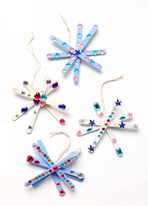 ❄️ Popsicle Stick and Tissue Paper Snowflake Craft for Preschool